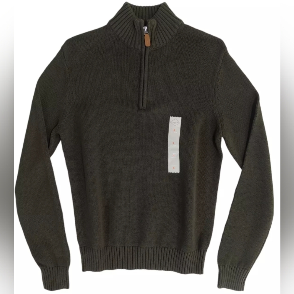 St John's Bay 1/4 Zip Knit Viking Brown Mens  Sweater Size S NWT MSRP $50